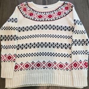 Talbots Fair Isle Knit Sweater Womens Large L Cream Red Gray Crewneck Pullover
